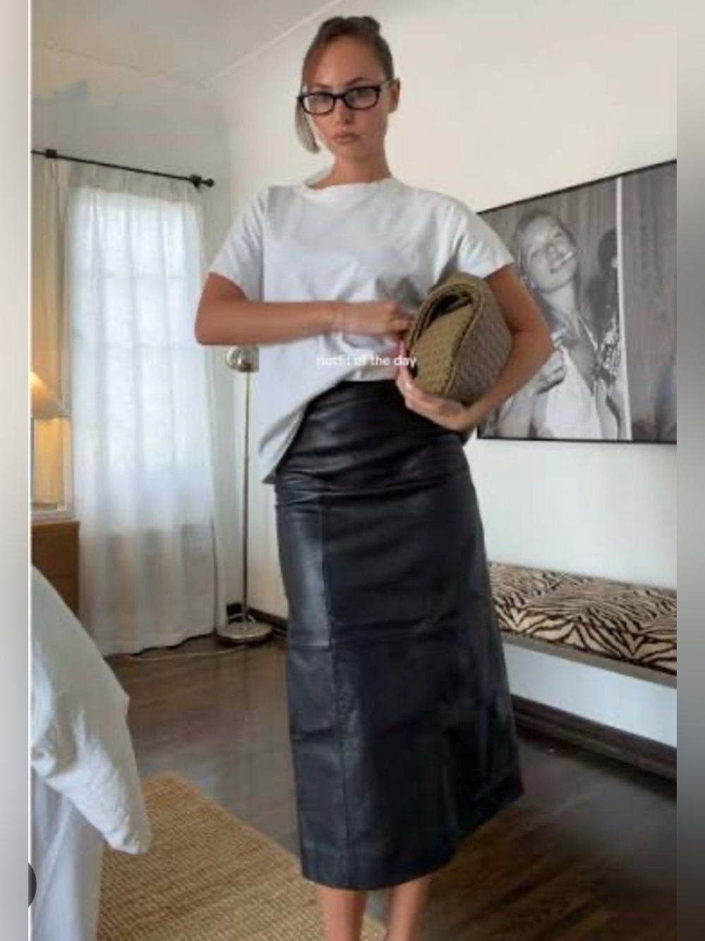 Sezane Black Leather Midi Skirt